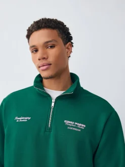 Vert - Sweat-shirt à col zippé à imprimé graphique simple