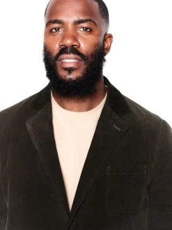 Vert - Veste de costume décontractée en velours côtelé