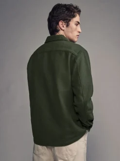 Vert - Veste-chemise en laine à deux poches