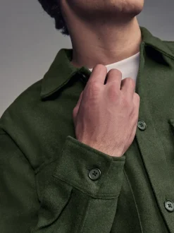 Vert - Veste-chemise en laine à deux poches