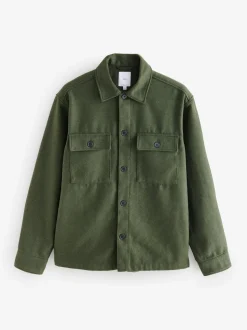 Vert - Veste-chemise en laine à deux poches
