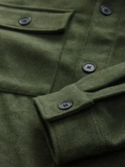 Vert - Veste-chemise en laine à deux poches