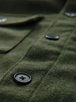 Vert - Veste-chemise en laine à deux poches