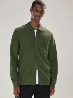 Vert - Veste-chemise texturée zippée