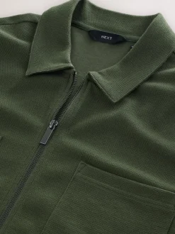 Vert - Veste-chemise texturée zippée
