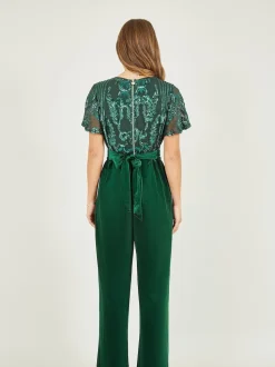 Vert - Yumi Combinaison en velours ornée de sequins avec manches d’ange