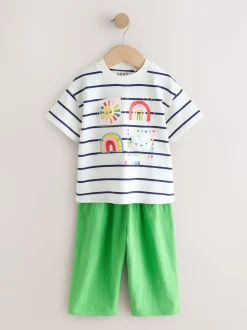 Vert arc-en-ciel - Ensemble haut à manches courtes et pantalon barillet (3mois-7ans)