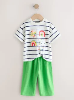 Vert arc-en-ciel - Ensemble haut à manches courtes et pantalon barillet (3mois-7ans)