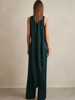 Vert bleu sarcelle - Combinaison Cape Reiss Farah en satin à ceinture