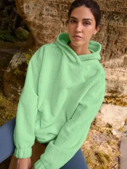 Vert citron - Sweat-shirt à capuche doux Borg à manches longues