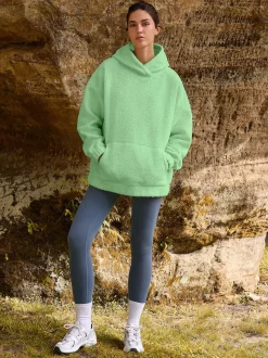 Vert citron - Sweat-shirt à capuche doux Borg à manches longues