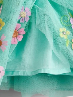 Vert clair - JoJo Maman Bébé Appliqué Floral Tulle Party Dress