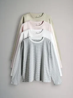 Vert clair/Rose/Blanc/Rayure - The Set lot de 4 t-shirts décontractés à manches longues 100% coton