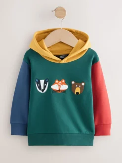 Vert color block - Sweat à capuche imprimé à manches longues (3mois-7ans)