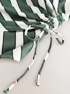 Vert et Crème Rayure - Maillot de bain gainant le ventre froncé