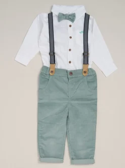 vert foncé - Little Gent nœud papillon en velours côtelé avec nœud papillon et pantalon avec bretelles