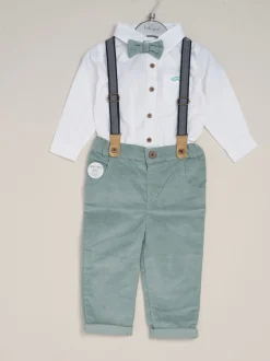 vert foncé - Little Gent nœud papillon en velours côtelé avec nœud papillon et pantalon avec bretelles