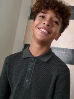 vert foncé - Polo texturé à manches longues (3-16ans)