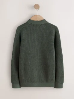 vert foncé - Polo texturé à manches longues (3-16ans)