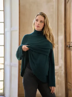 vert foncé - Pull de grossesse et d’allaitement Seraphine à col roulé en cachemire mélangé haut de gamme