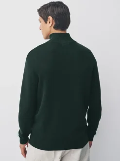 vert foncé - Uni - Pull N.Premium Coupe classique 100% Coton Premium à fermeture éclair