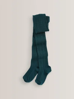 Vert forêt - Collant torsadé en coton majoritaire