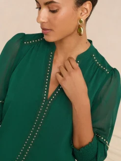 Vert forêt - Love & Roses Chemisier à manches 3/4 avec col en V