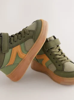 Vert kaki - Baskets hautes à lacets élastiques à fermeture par contact