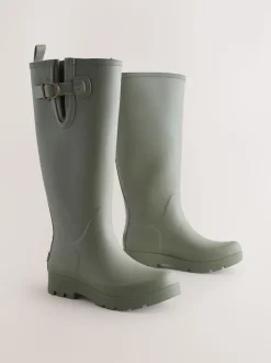 Vert kaki - Bottes de pluie hauteur genou doublées de fausse fourrure haut de gamme