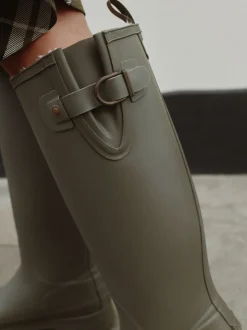 Vert kaki - Bottes de pluie hauteur genou doublées de fausse fourrure haut de gamme