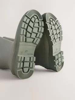 Vert kaki - Bottes de pluie hauteur genou doublées de fausse fourrure haut de gamme