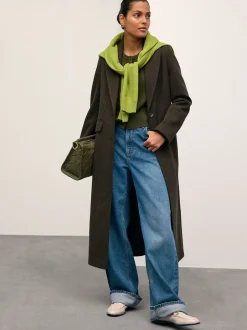 Vert kaki - Cardigan ajusté ultra-doux à col rond en laine