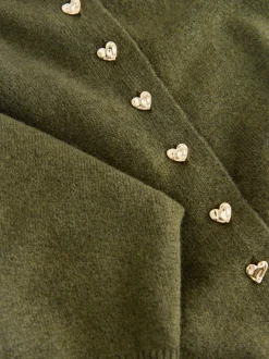 Vert kaki - Cardigan ajusté ultra-doux à col rond en laine