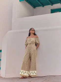 Vert kaki - Combinaison ample 100% coton à épaules dénudées