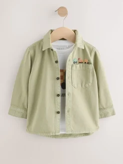 Vert kaki - Ensemble chemise et t-shirt à manches longues (3mois-7ans)