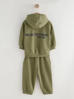 Vert kaki - Ensemble Sweat-shirt à capuche et Survêtement à slogan (3mois-7ans)