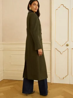 Vert kaki - Love & Roses Manteau long à double boutonnage avec col en similicuir en PU