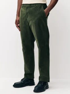 Vert kaki - Pantalon à taille élastiquée en coton riche en coton coupe régulière