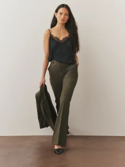 Vert kaki - Pantalon bootcut habillé avec laine