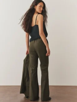 Vert kaki - Pantalon bootcut habillé avec laine