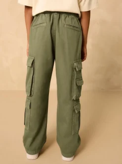 Vert kaki - Pantalon cargo en coton tissé en sergé (3-16ans)
