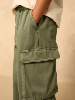 Vert kaki - Pantalon cargo en coton tissé en sergé (3-16ans)