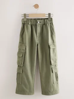 Vert kaki - Pantalon cargo en coton tissé en sergé (3-16ans)