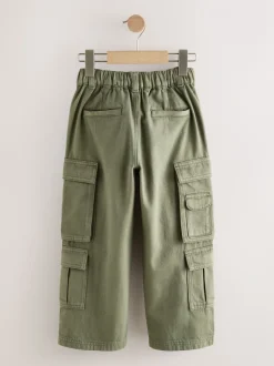 Vert kaki - Pantalon cargo en coton tissé en sergé (3-16ans)