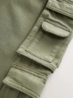Vert kaki - Pantalon cargo en coton tissé en sergé (3-16ans)