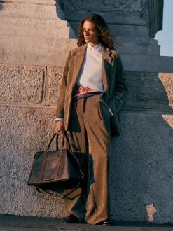 Vert kaki - Pantalon large en velours côtelé