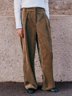 Vert kaki - Pantalon large en velours côtelé