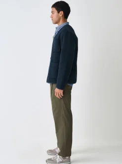 Vert kaki - Pantalons chinos extensibles à double pli