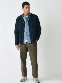 Vert kaki - Pantalons chinos extensibles à double pli