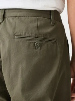 Vert kaki - Pantalons chinos extensibles à double pli